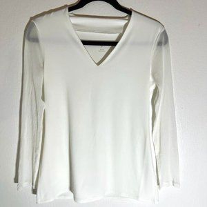 Tahari T Womens White Long Sleeve V Neck T-shirt Size S/P